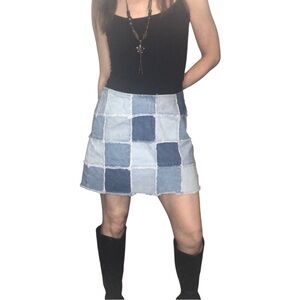 Vtg Y2K Patchwork Denim Mini Skirt Sz 11Jrs 10 Wo's 30" Waist Zana Di Boho